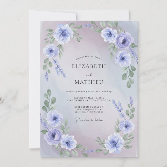 Iris-Aquarell-Hochzeit Einladung (Vorderseite)