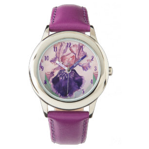 Iris Aquarellmalerei Lila Kunst Blume Floral Armbanduhr