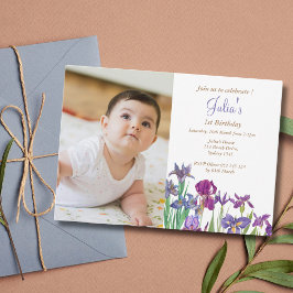 Iris Baby Girl 1. Geburtstag Foto Einladung