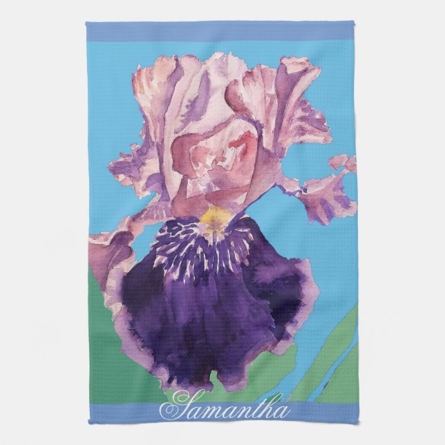 Iris Bearded Watercolor Painting Floral Blume Te Geschirrtuch (Vertikal)