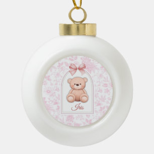 Iris Benutzerdefiniertes rosa Teddy-Bär-Kinderzi Keramik Kugel-Ornament