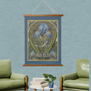Iris Bleu Französischer Stil Art Nouveau Blaue Sch Wandteppich Mit Holzrahmen