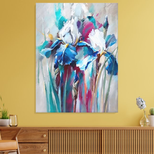 Iris Bloom – Moderne impressionistische Blumenwand Leinwanddruck (Insitu (Wohnzimmer))