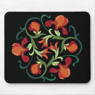 Iris Blooms Interwoven auf schwarzer Mousepad