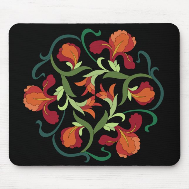 Iris Blooms Interwoven auf schwarzer Mousepad (Vorne)