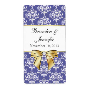 Iris Blue Damask Mini Wine Labels