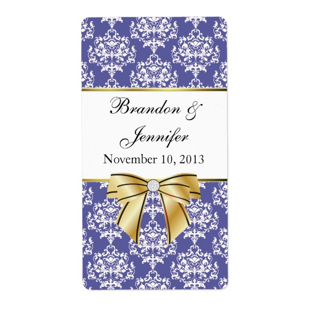 Iris Blue Damask Mini Wine Labels (Vorne)