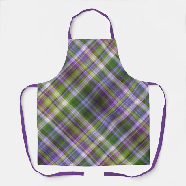 Iris blüht Lila und grün Kariert Schürze (Vorderseite)