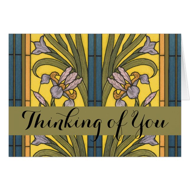 Iris Blume Art Nouveau Glass Blue Gold (Vorderseite (Horizontal))