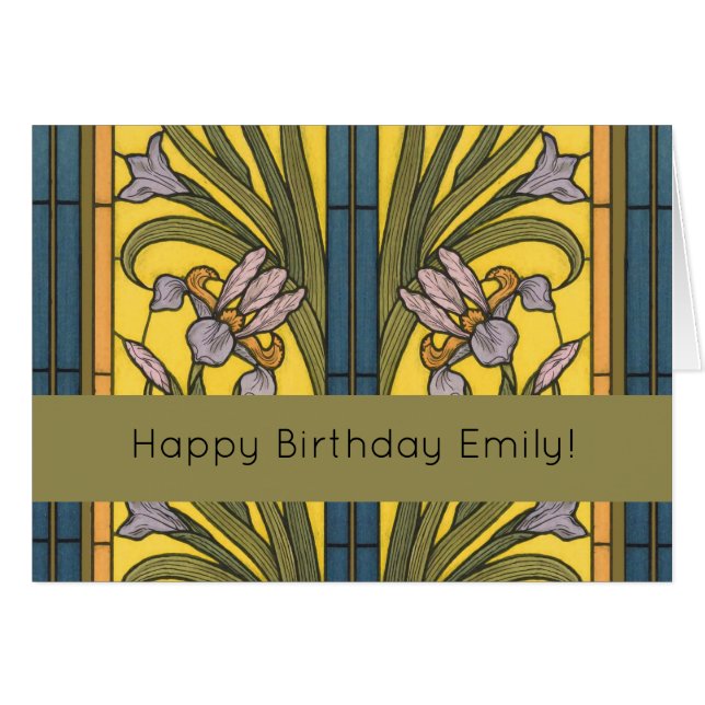 Iris Blume Art Nouveau Glass Blue Gold (Vorderseite (Horizontal))