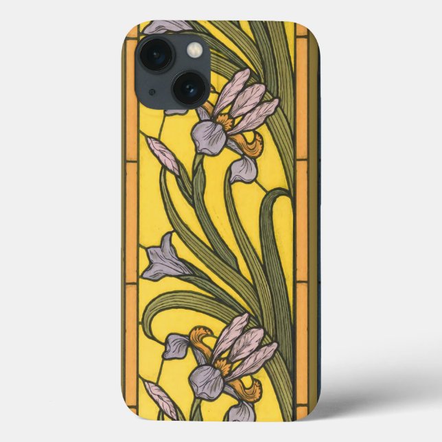 Iris Blume Art Nouveau Glass Blue Gold Case-Mate iPhone Hülle (Rückseite)