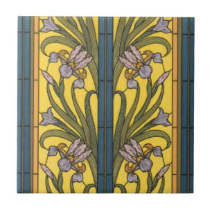Iris Blume Art Nouveau Glass Blue Gold Fliese
