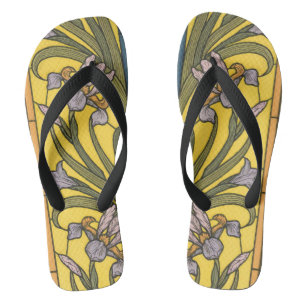 Iris Blume Art Nouveau Glass Blue Gold Flip Flops