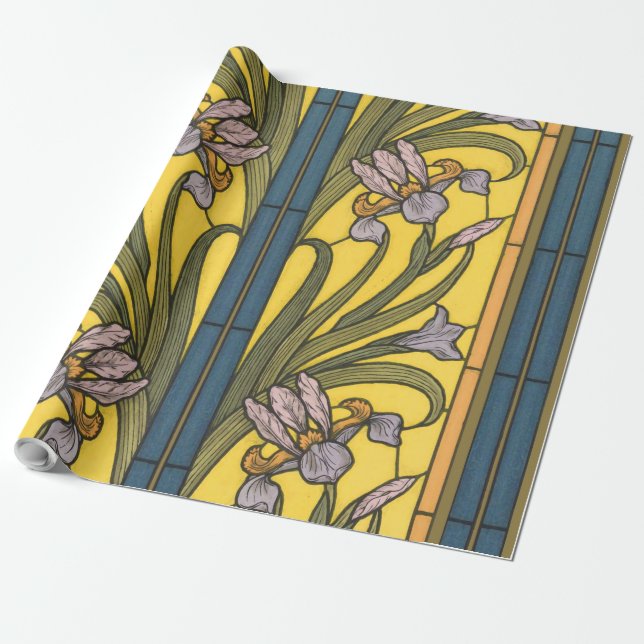 Iris Blume Art Nouveau Glass Blue Gold Geschenkpapier (Ungerollt)