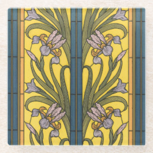 Iris Blume Art Nouveau Glass Blue Gold Glasuntersetzer