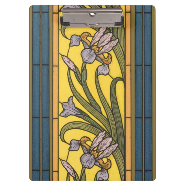 Iris Blume Art Nouveau Glass Blue Gold Klemmbrett (Vorderseite)
