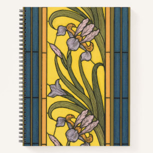 Iris Blume Art Nouveau Glass Blue Gold Notizbuch