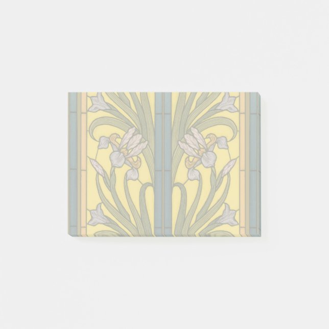 Iris Blume Art Nouveau Glass Blue Gold Post-it Klebezettel (Vorderseite)