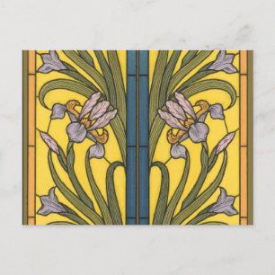 Iris Blume Art Nouveau Glass Blue Gold Postkarte