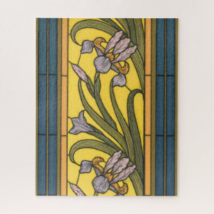 Iris Blume Art Nouveau Glass Blue Gold Puzzle