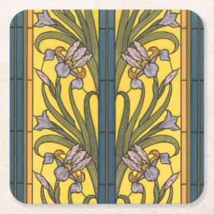 Iris Blume Art Nouveau Glass Blue Gold Rechteckiger Pappuntersetzer