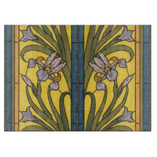 Iris Blume Art Nouveau Glass Blue Gold Schneidebrett