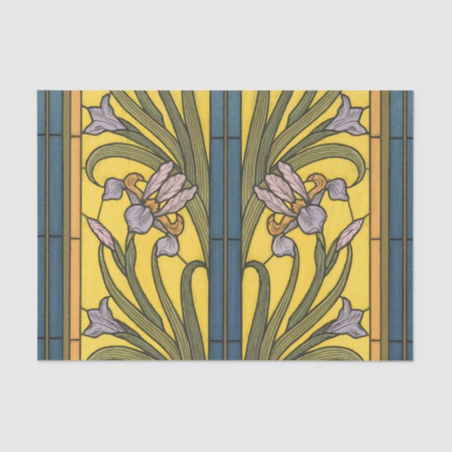 Iris Blume Art Nouveau Glass Blue Gold Seidenpapier (Vorderseite)