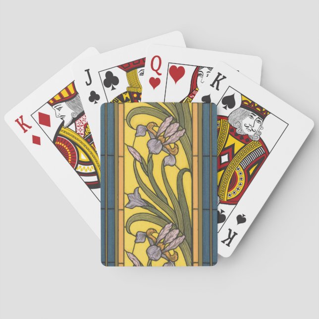 Iris Blume Art Nouveau Glass Blue Gold Spielkarten (Rückseite)