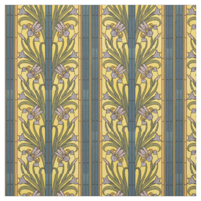 Iris Blume Art Nouveau Glass Blue Gold Stoff (Muster)