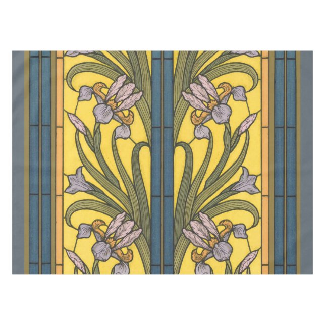 Iris Blume Art Nouveau Glass Blue Gold Tischdecke (Vorderseite (Horizontal))