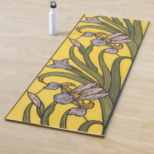 Iris Blume Art Nouveau Glass Blue Gold Yogamatte