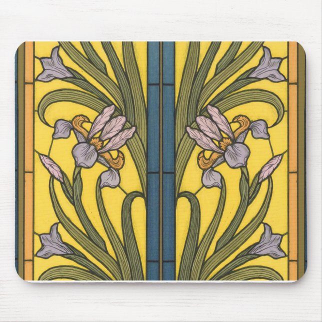 Iris Blume Art Nouveau Glass Pattern Mousepad (Vorne)