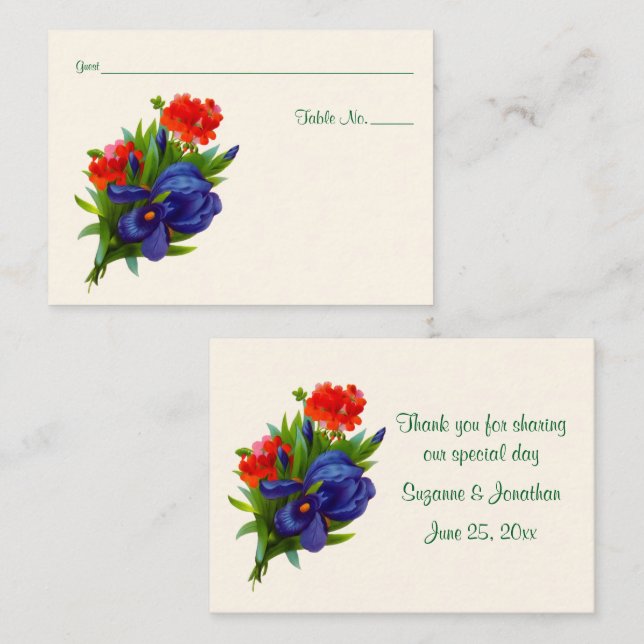 Iris Blume Bouquet Personalisiert Wedding Platzkarte (Vorne/Hinten)