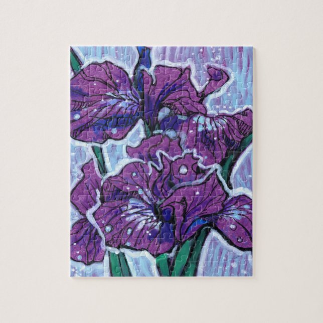 Iris Blume Frühlingsblumen Blumenbemalung Lila Puzzle (Vertikal)
