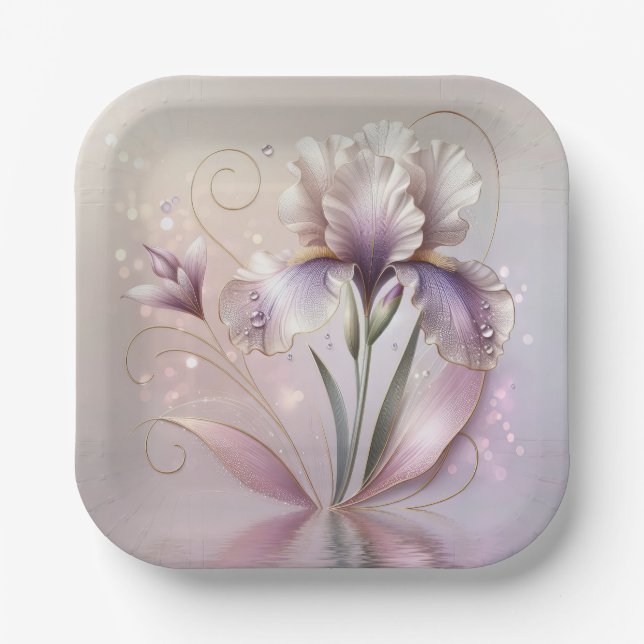 Iris-Blume mit Goldschmiedearbeiten Pappteller (Vorderseite)