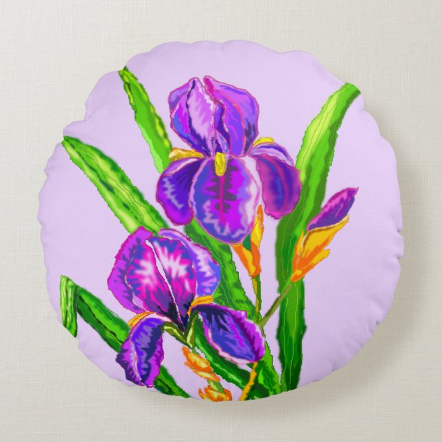 Iris Blume Round Pillow Irises Rundes Kissen (Vorderseite)