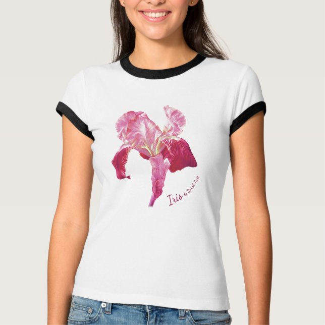 Iris Blume rubinroter T - Shirt (Vorderseite)