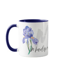 Iris Blume Tasse mit personalisiertem Namen (Stil: