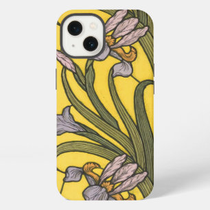 Iris-Blumen-Art Nouveau-Buntglas Blau Gold iPhone 13 Hülle