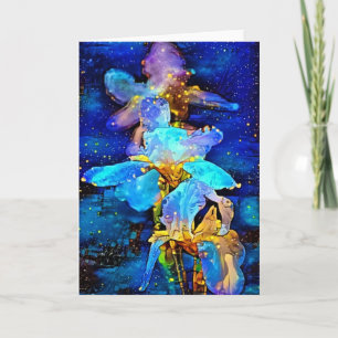 Iris-Blumen Blaue Florale Fantasy-Kunst-Notizkarte Karte