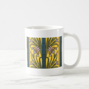 Iris-Blumen-Jugendstil-Buntglas Blau Gold Kaffeetasse