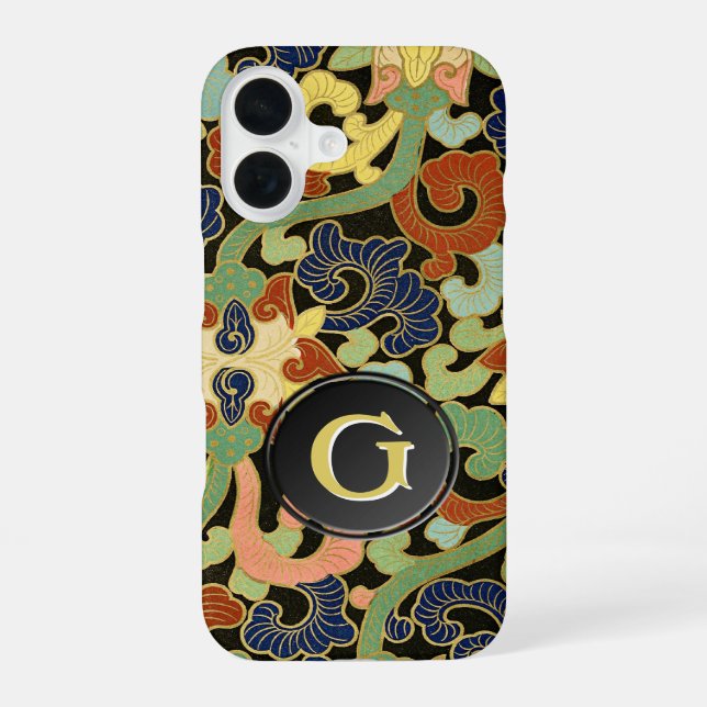 Iris Blumen Monogramm iPhone 16 Hülle (Rückseite)