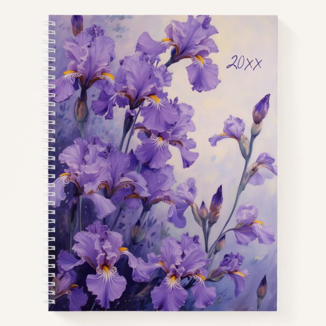 Iris-Blumen-Spiraljournal Botanisch Sommer Notizbuch (Vorderseite)