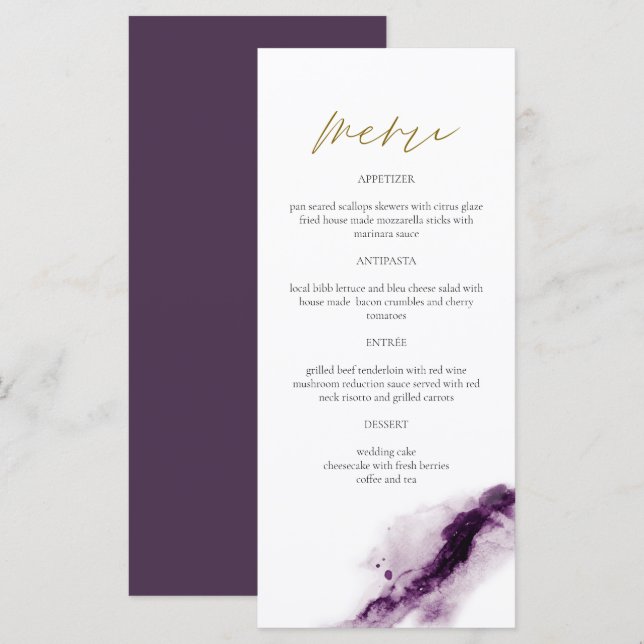 IRIS | Boho Plum Lila Gold Splash Menu Card Menükarte (Vorne/Hinten)