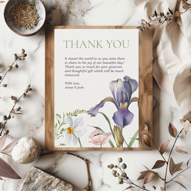 Iris Botanical Lavender Floral Blush Wedding Dankeskarte (Vintage Iris Floral Botanical Classy Wedding Thank you Card)