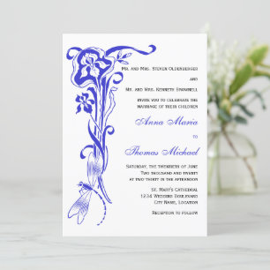 Iris & Dragonfly Royal Blue Wedding Einladung