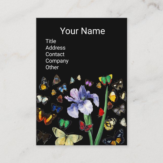 IRIS,FARBSCHÜTTERFLITTEN Schwarze Blütenmonogramm Visitenkarte (Vorderseite)