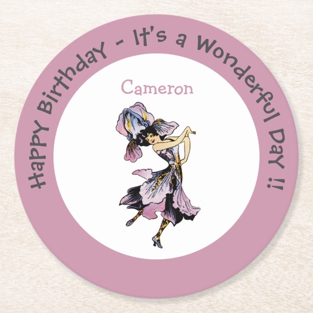 Iris - Fleur-de-Lis Whimsical Blume Party Supply Runder Pappuntersetzer (Vorderseite)