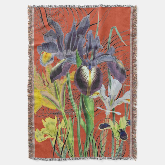 Iris Floral Fantasy Red 2.0 Decke (Vorderseite Vertikal)