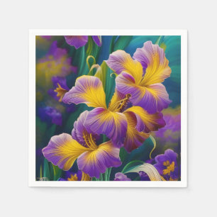 Iris Floral Lila und goldblaugrüne Blätter Serviette